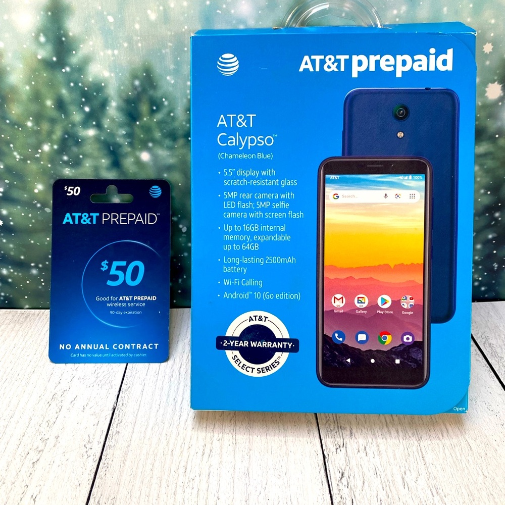 NIB AT&T Calypso Prepaid Phone - Chameleon Blue with $50 pre-paid service Card